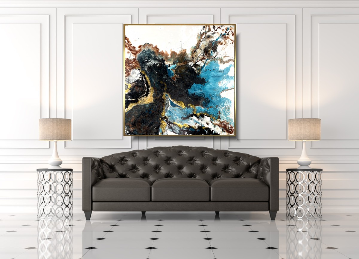 Duża abstrakcja "Turkusowe niebo" obraz pouring 2097A - obrazek 2