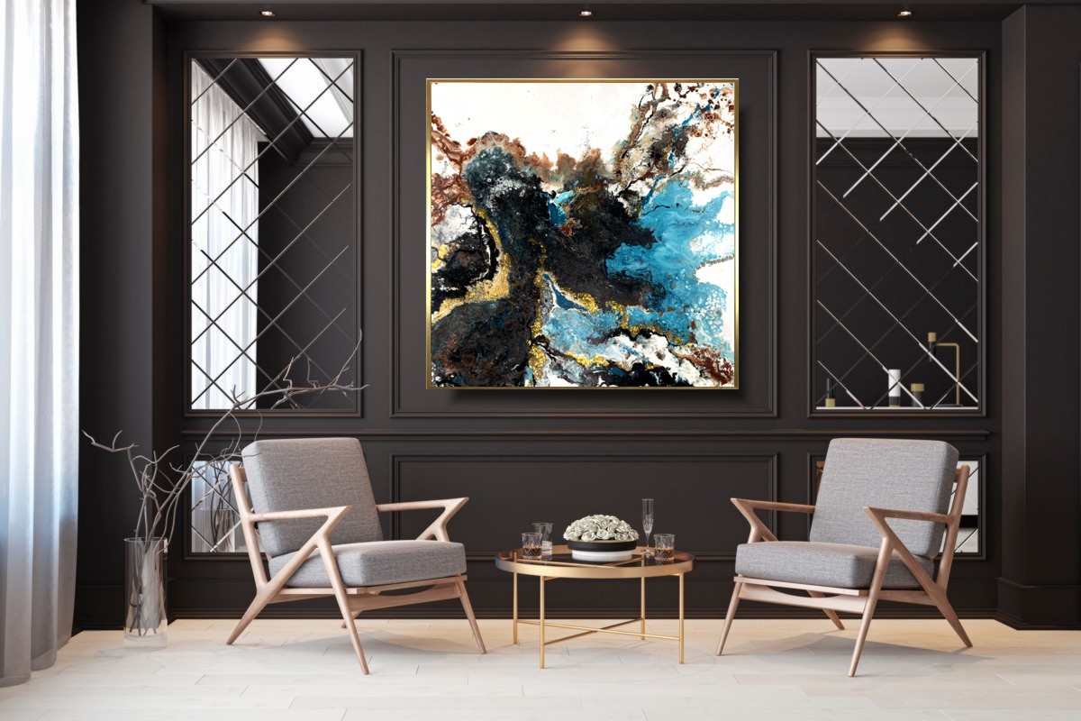 Duża abstrakcja "Turkusowe niebo" obraz pouring 2097A - obrazek 3