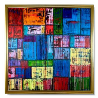 Duży obraz abstrakcja "Colors of life" w złotej ramie 2105A