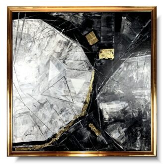 Duży obraz w złotej ramie "Trójkąty i kwadraty" abstrakcja 2104A