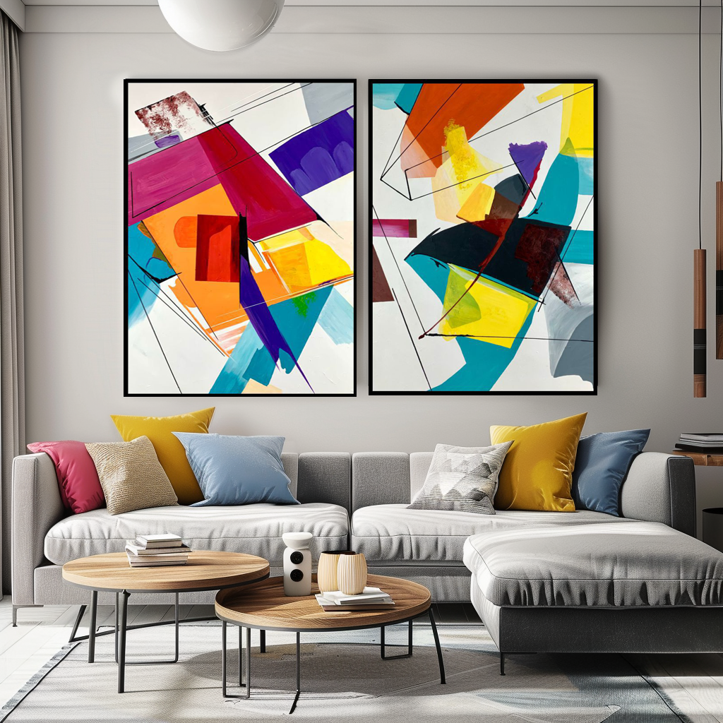 Dwa obrazy abstrakcje "Dziecięca radość" - komplet obrazów 2302A