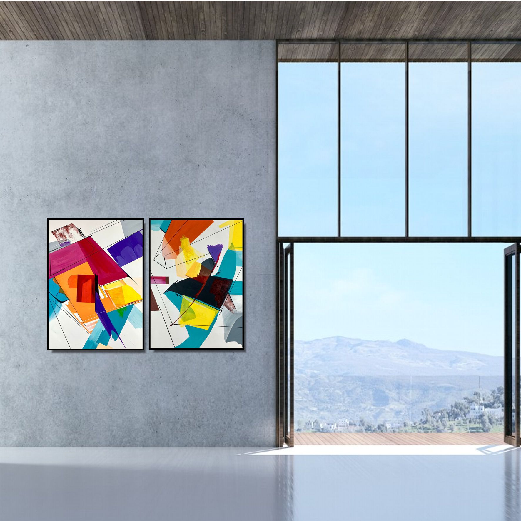 Dwa obrazy abstrakcje "Dziecięca radość" - komplet obrazów 2302A - obrazek 3