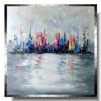 Obraz kolorowy ręcznie malowany na płótnie "Pastelowe miasto" 2074A