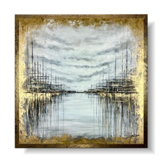 Elegancki marynistyczny złoty obraz "Tajemnicze nabrzeże" autorska kolekcja 1998A