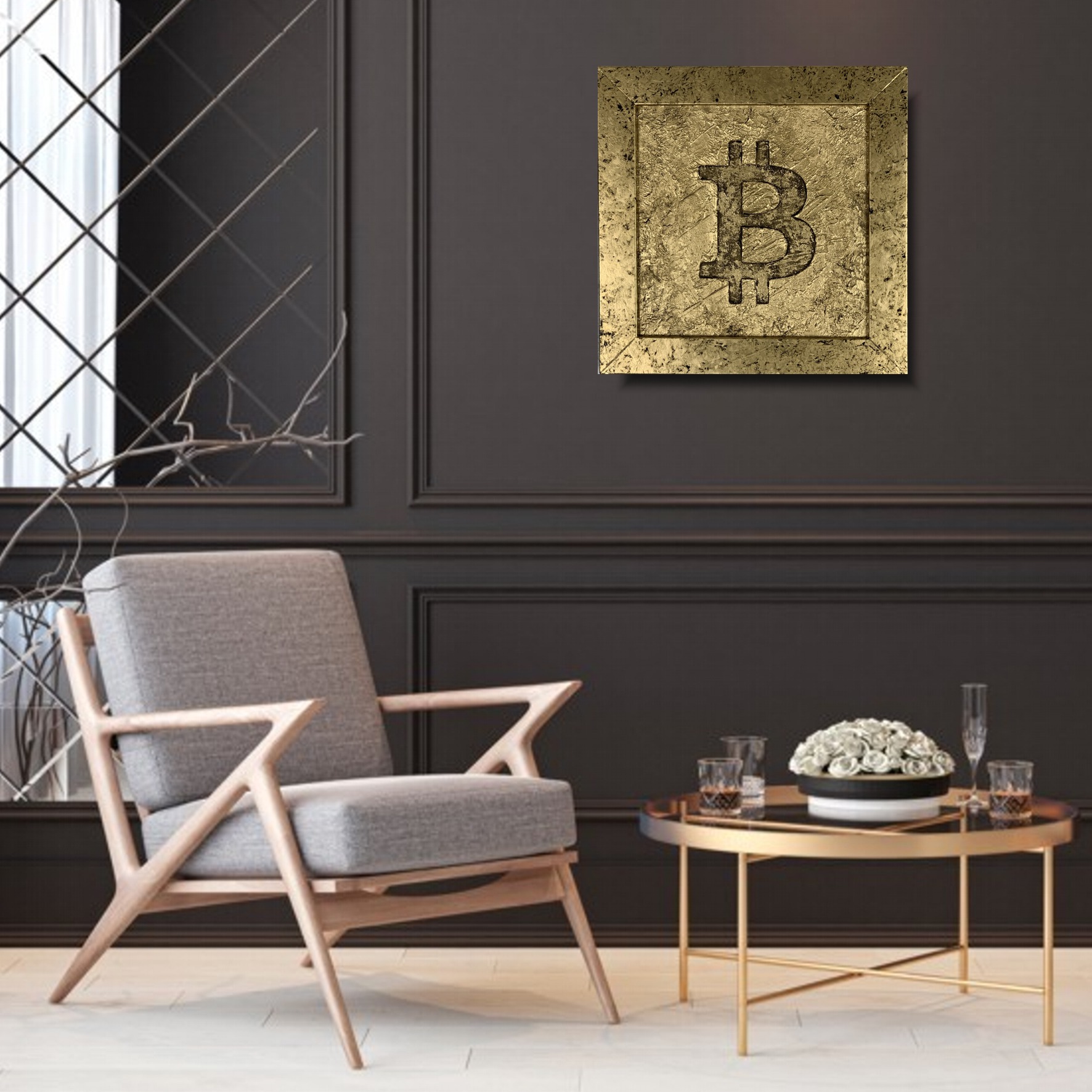 Obraz do biura golden bitcoin abstrakcja w ramie 2233A - obrazek 2