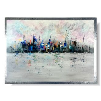 Obraz ręcznie malowany abstrakcja "Kolorowe miasto w oddali" 2177A