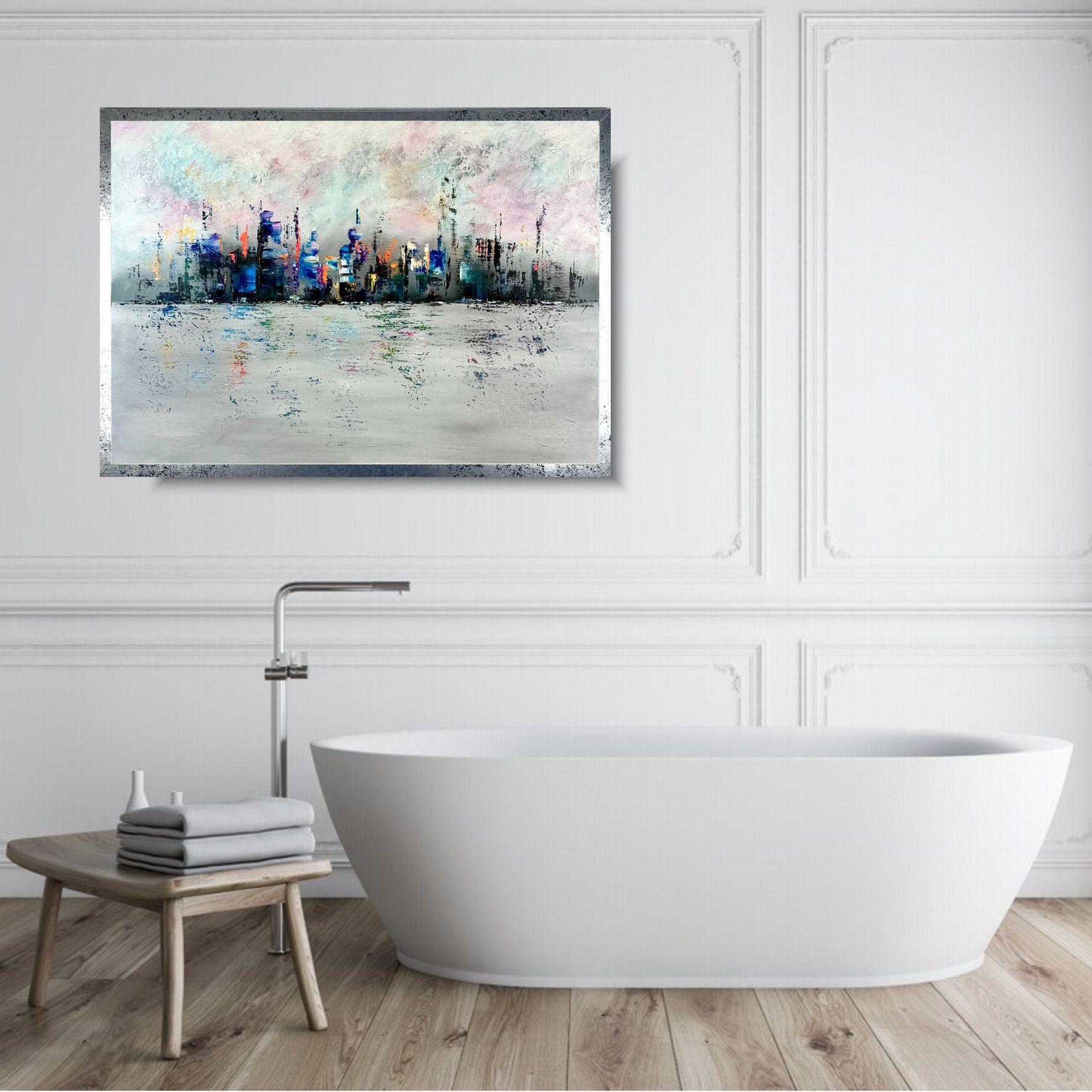 Obraz ręcznie malowany abstrakcja "Kolorowe miasto w oddali" 2177A - obrazek 3