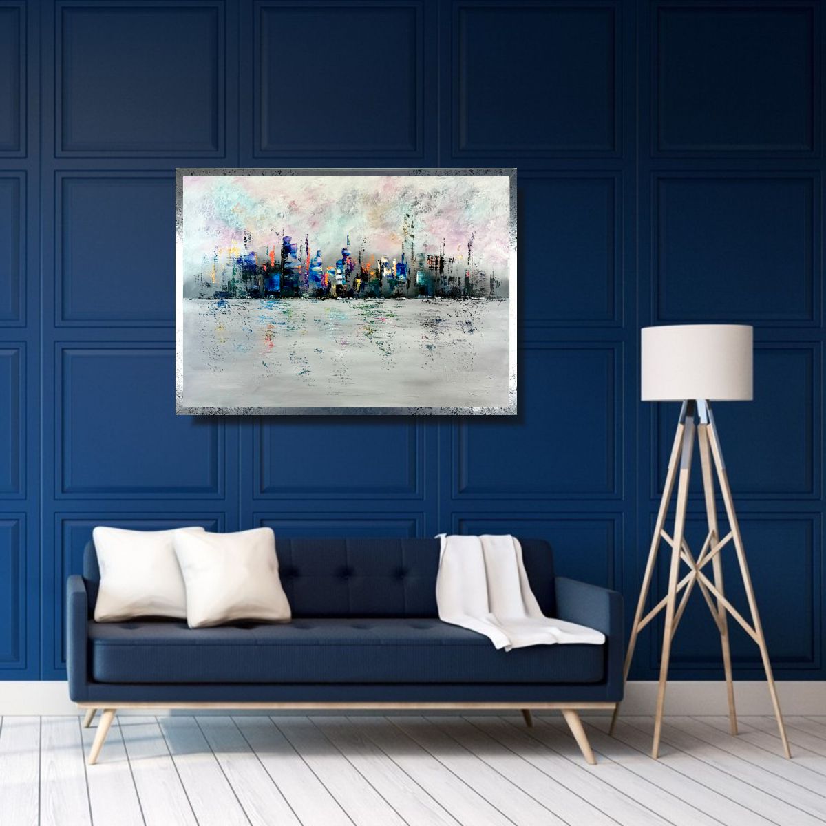 Obraz ręcznie malowany abstrakcja "Kolorowe miasto w oddali" 2177A - obrazek 2