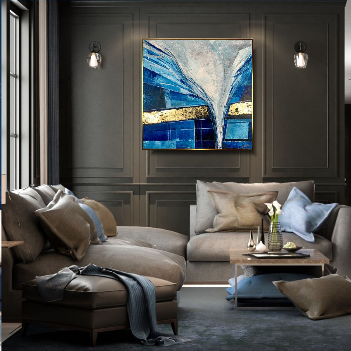 Obraz do salonu "Złota wstęga" abstrakcja 2180A - obrazek 2