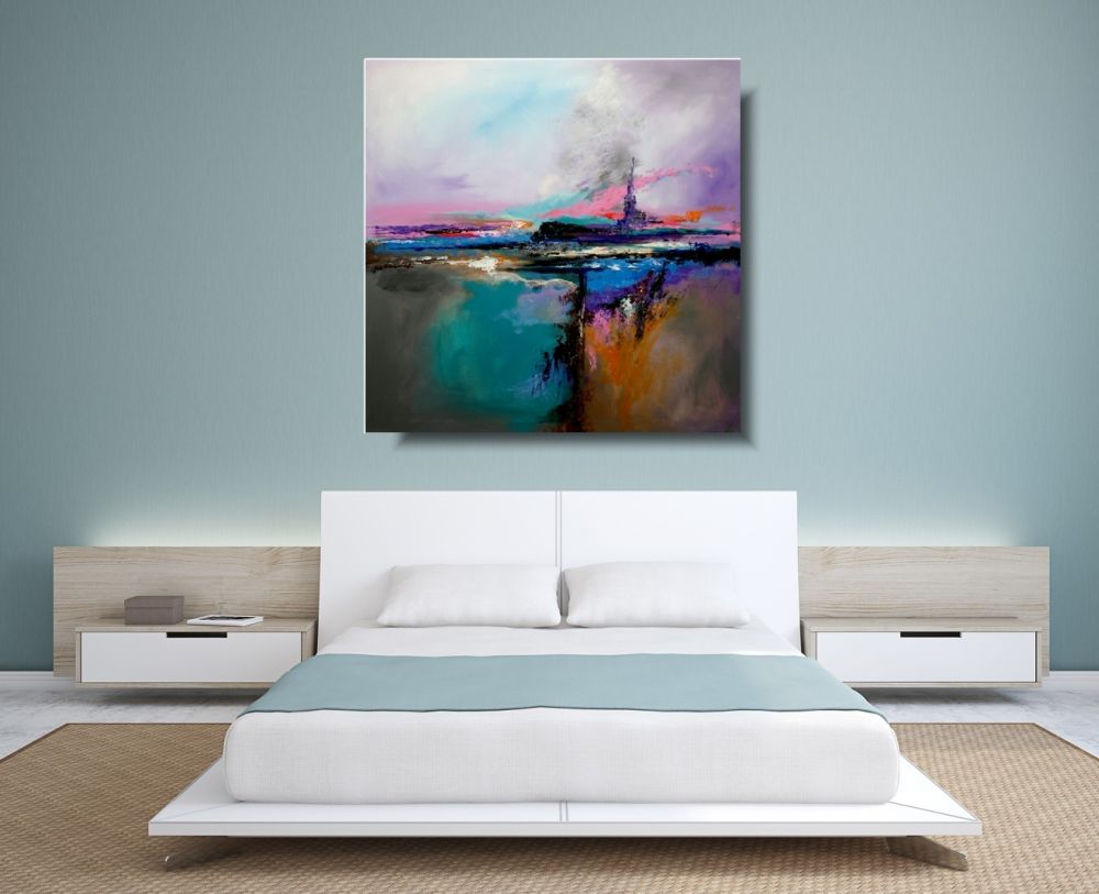 Obraz nowoczesny abstrakcja pejzaż "Wieża we mgle" obrazy współczesne 1785A - obrazek 2