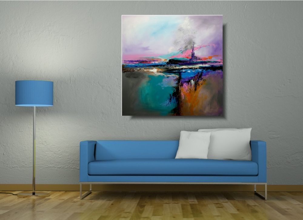 Obraz nowoczesny abstrakcja pejzaż "Wieża we mgle" obrazy współczesne 1785A - obrazek 3