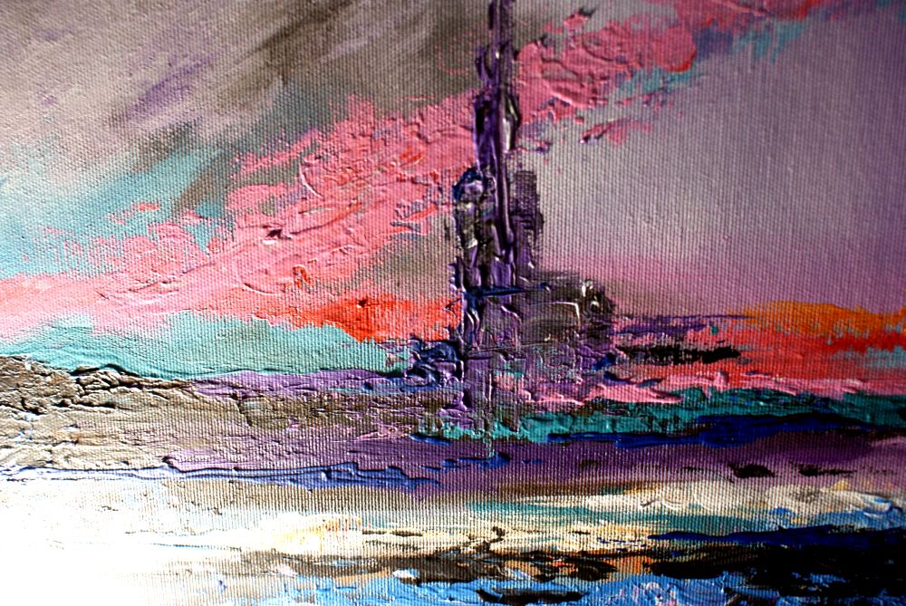 Obraz nowoczesny abstrakcja pejzaż "Wieża we mgle" obrazy współczesne 1785A - obrazek 5