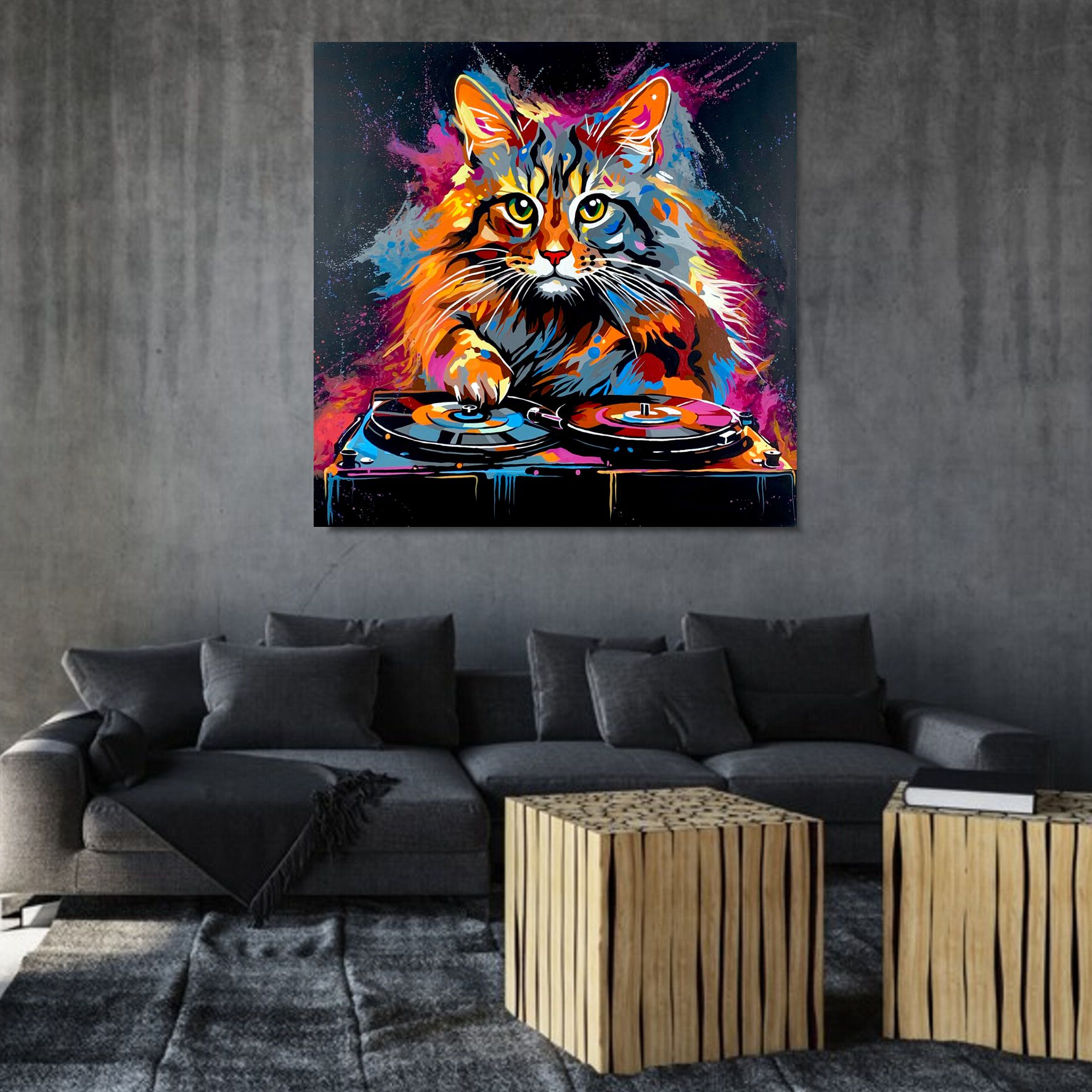 Obraz zwierzęta ręcznie malowany na płótnie "Kolorowy kot" 2278A - obrazek 2