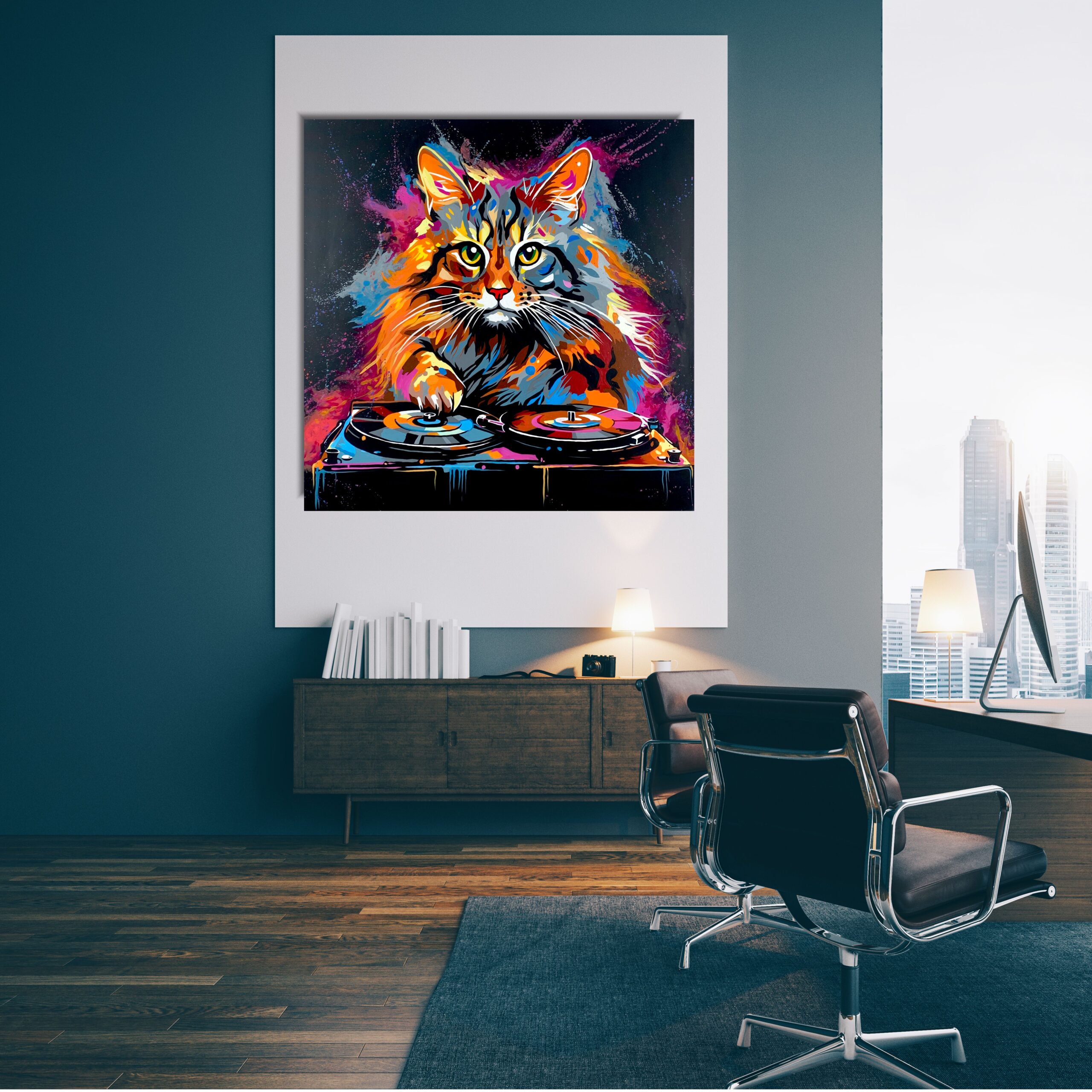 Obraz zwierzęta ręcznie malowany na płótnie "Kolorowy kot" 2278A - obrazek 3