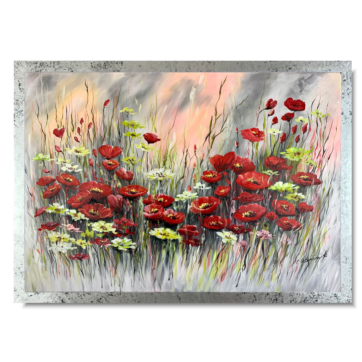 Obraz ręcznie malowany na płótnie "Makowa łąka" 2252A