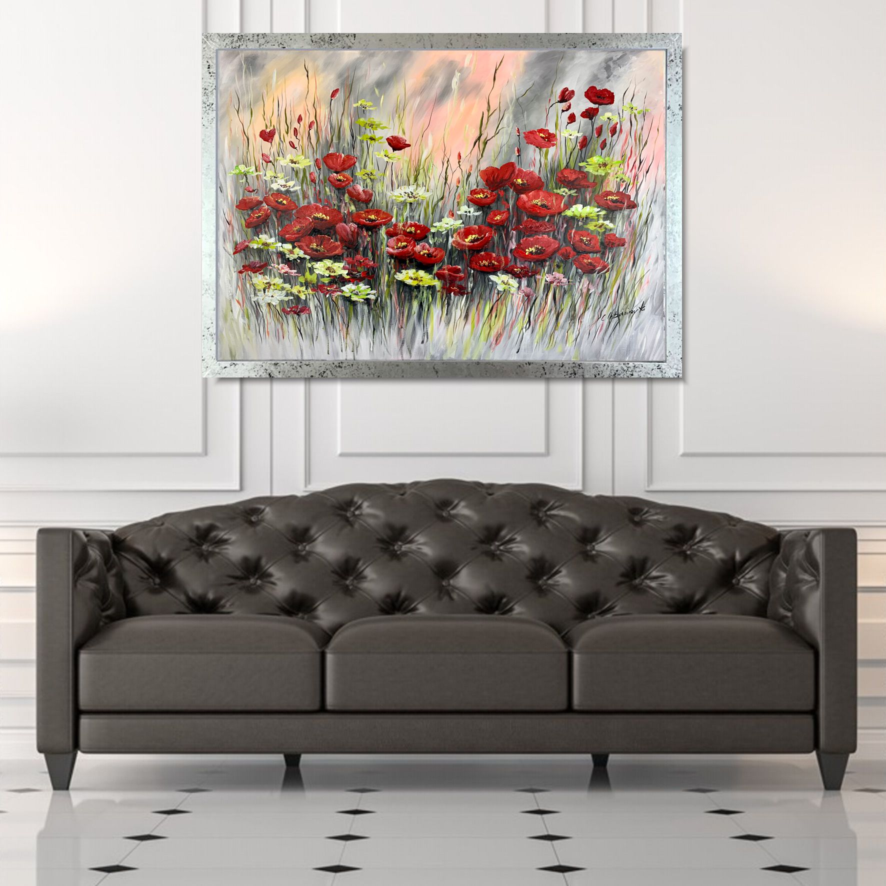 Obraz ręcznie malowany na płótnie "Makowa łąka" 2252A - obrazek 2