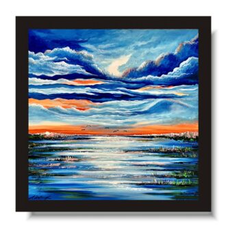 Obraz "Zachód słońca nad jeziorem" pejzaż w ramie 2143A