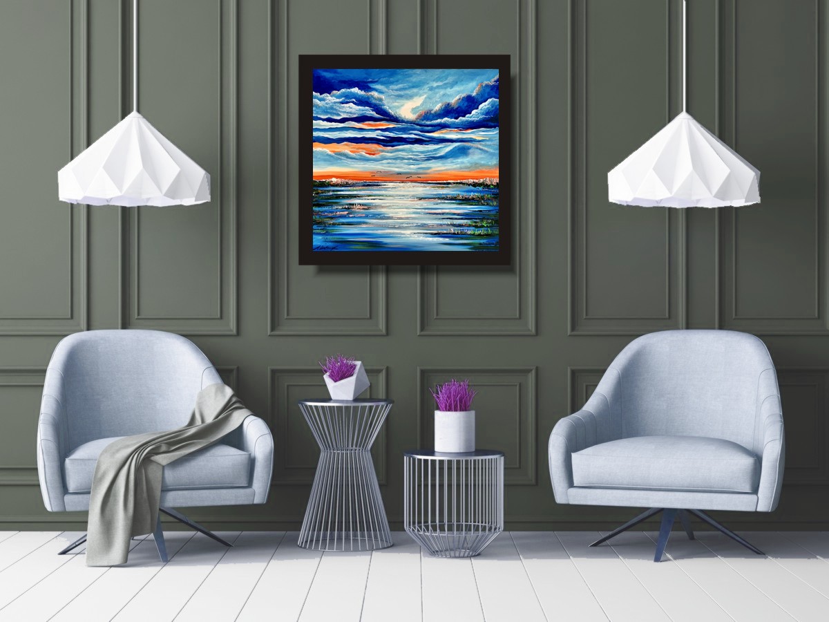 Obraz "Zachód słońca nad jeziorem" pejzaż w ramie 2143A - obrazek 2