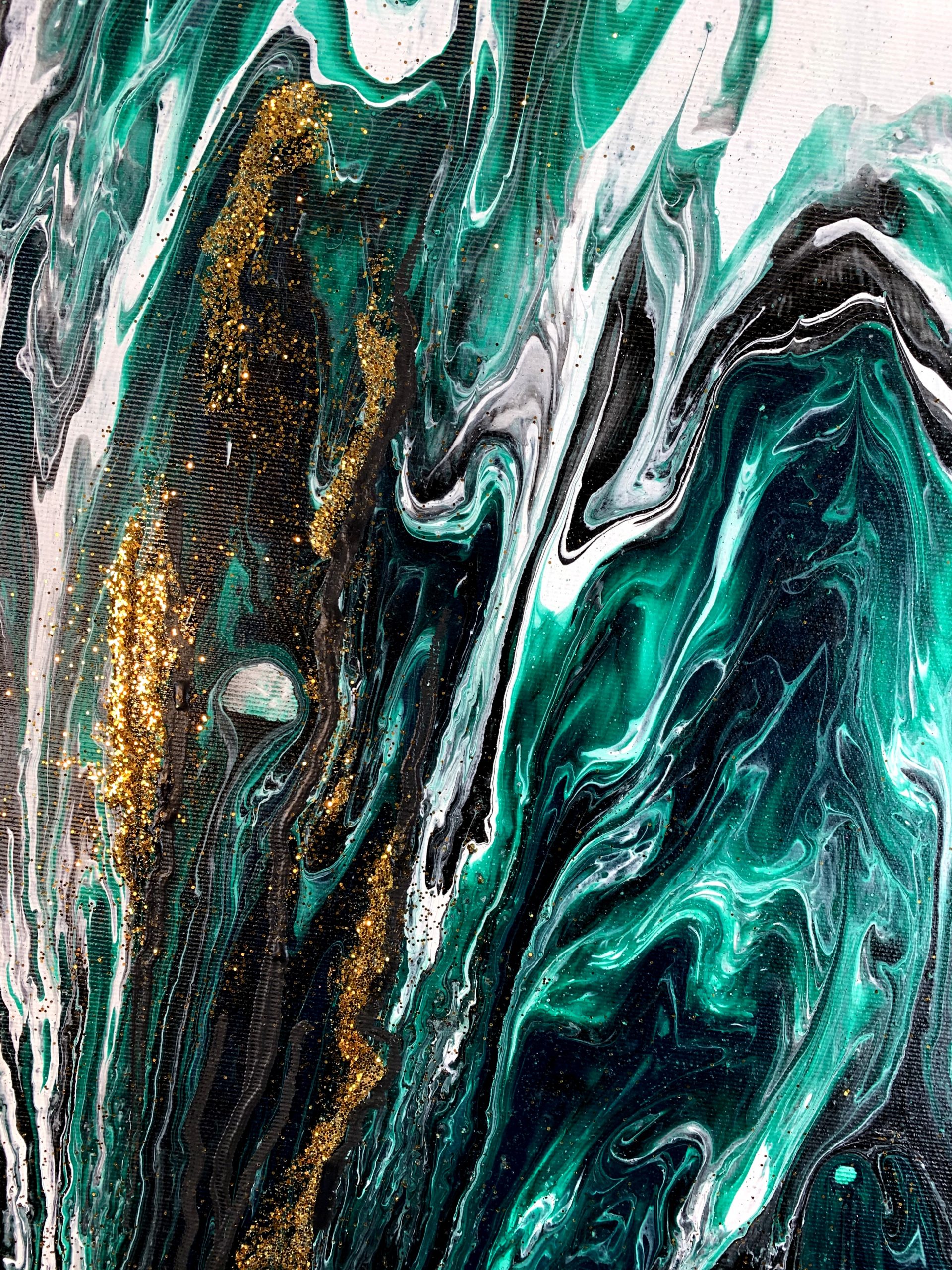 Obrazy do salonu zielony "Jedwab" abstrakcja w złotej ramie 2060A - obrazek 7