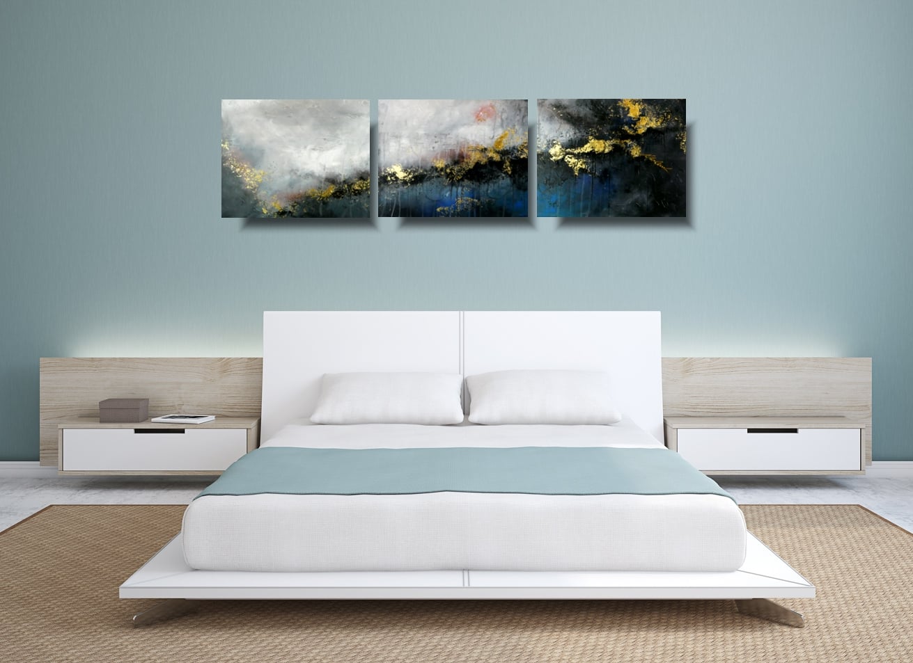 Abstrakcja tryptyk "We śnie" obraz ręcznie malowany 1886A - obrazek 2