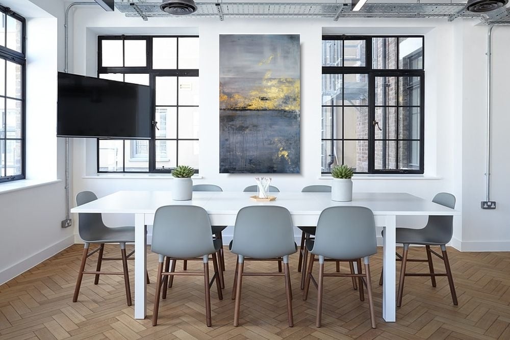 Pozioma szaro złota abstrakcja "W marzeniach" obrazy malowane 1840A - obrazek 3