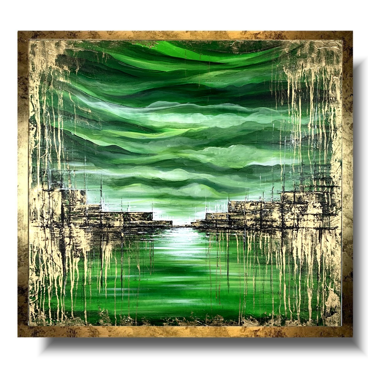 Modny zielony obraz w ramie "Wiosenne nabrzeże" 2049A