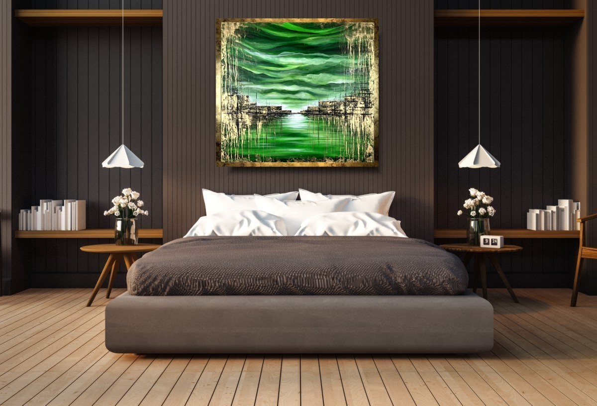 Modny zielony obraz w ramie "Wiosenne nabrzeże" 2049A - obrazek 6