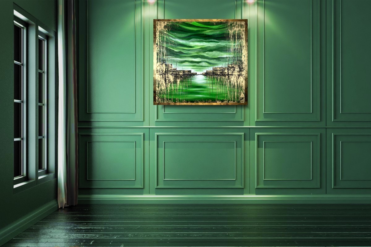 Modny zielony obraz w ramie "Wiosenne nabrzeże" 2049A - obrazek 5