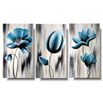 Tryptyk komplet 3 obrazów "Turkusowe kwiaty" obraz ręcznie malowany 1786A