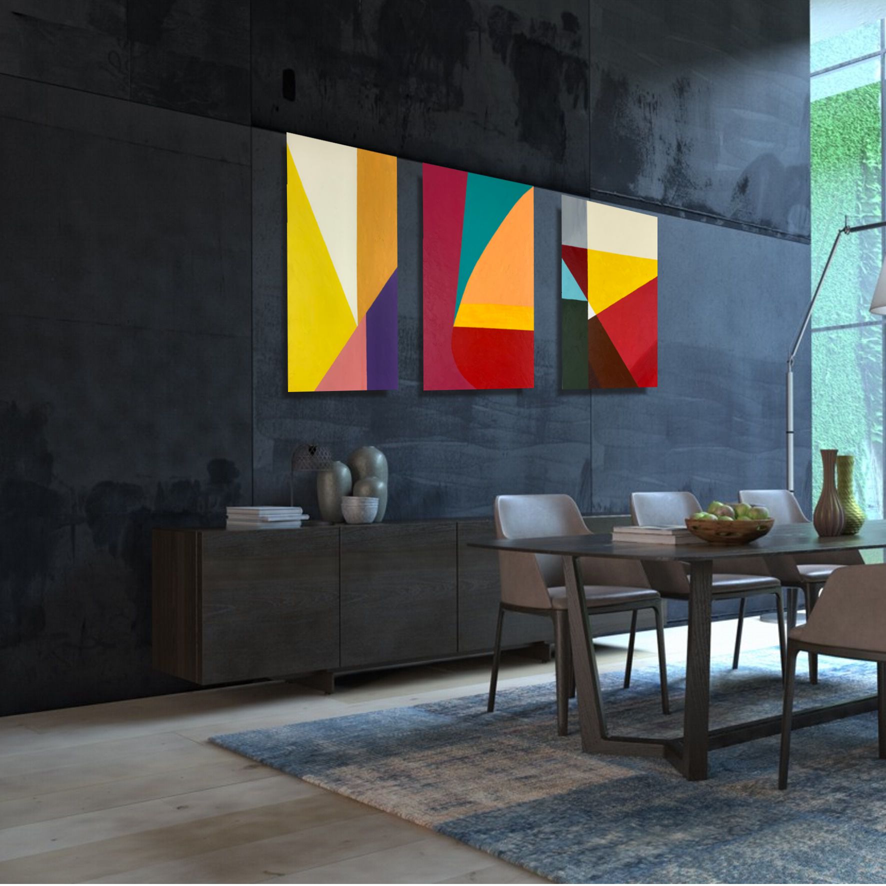 Tryptyk obraz abstrakcja "Kolorowe trójkąty" - komplet obrazów 2301A - obrazek 3