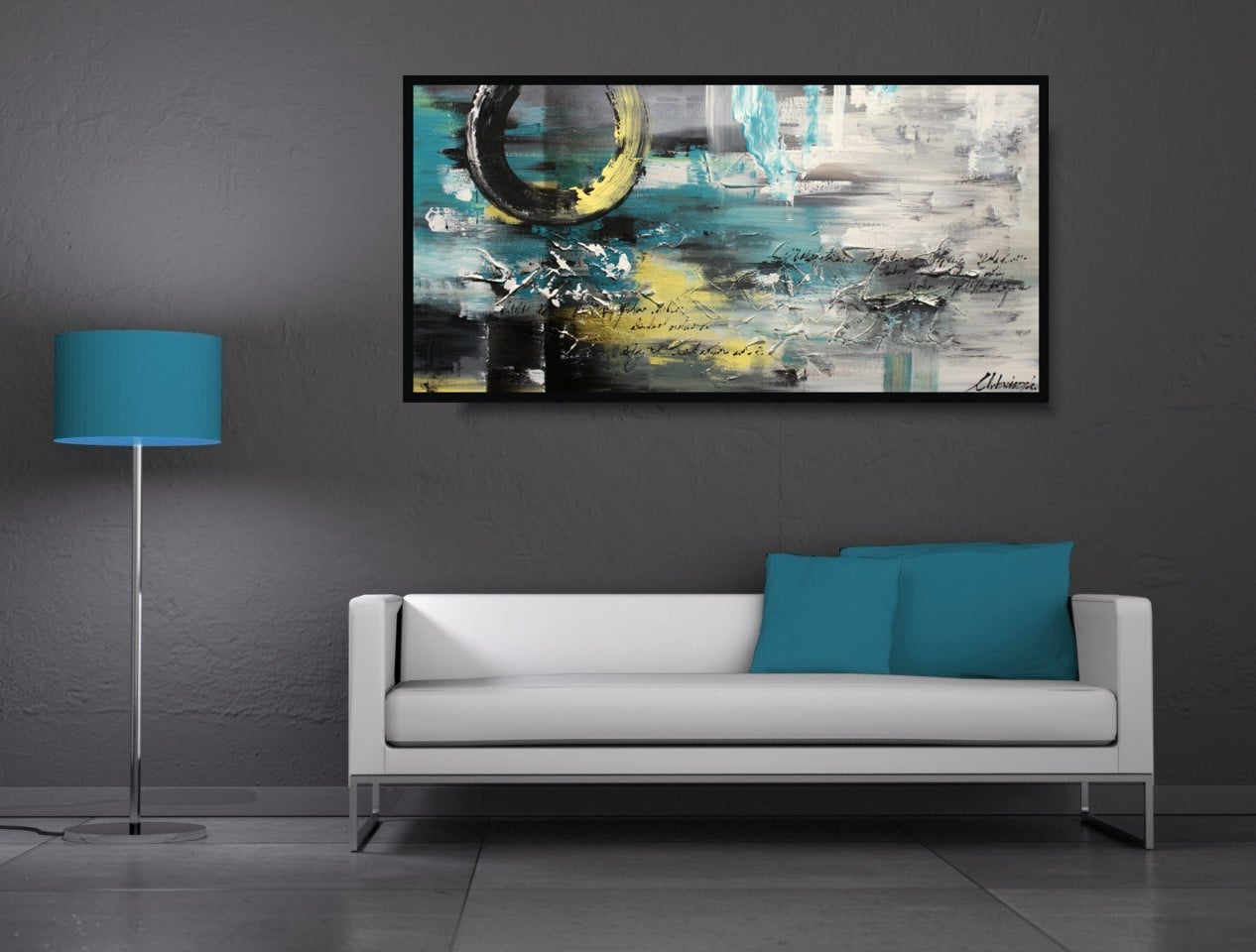 Abstrakcja "Turkusowe koło" obrazy ręcznie malowane 1484A - obrazek 3