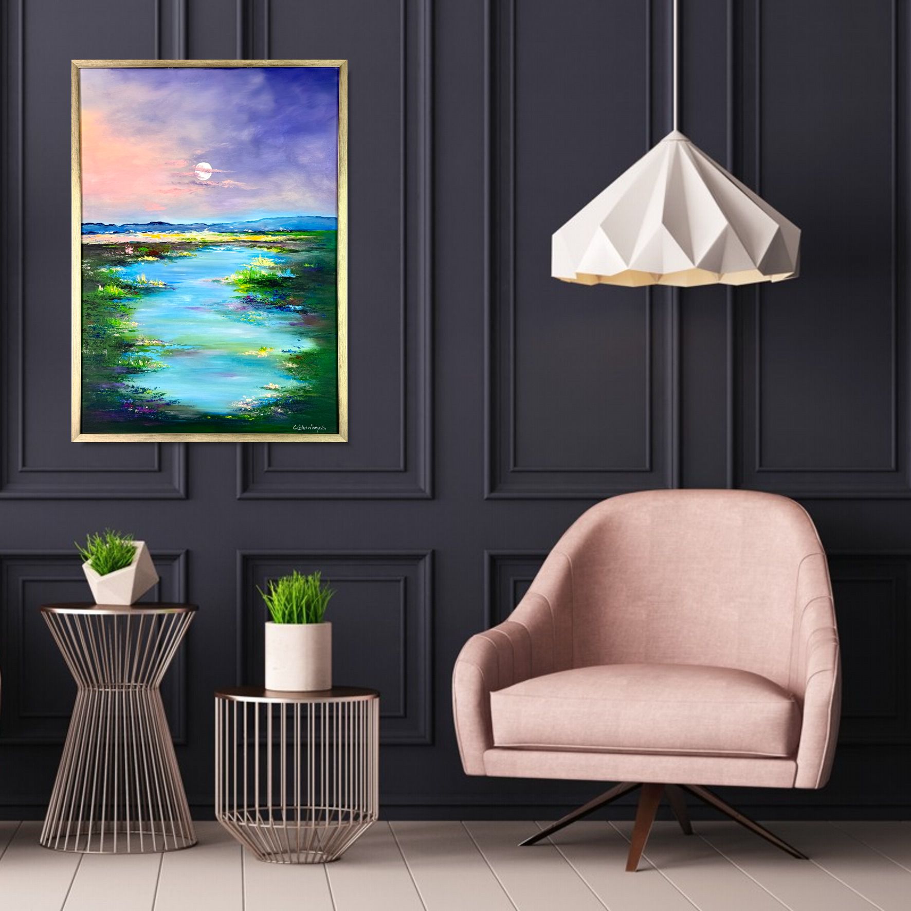 Obraz ręcznie malowany pejzaż "Wytchnienie nad jeziorem" 2309A - obrazek 2