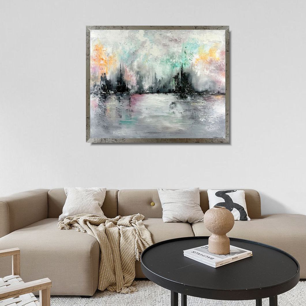 Nowoczesny obraz abstrakcyjny inspirowany naturą „Mglista cisza” 2359A - obrazek 2