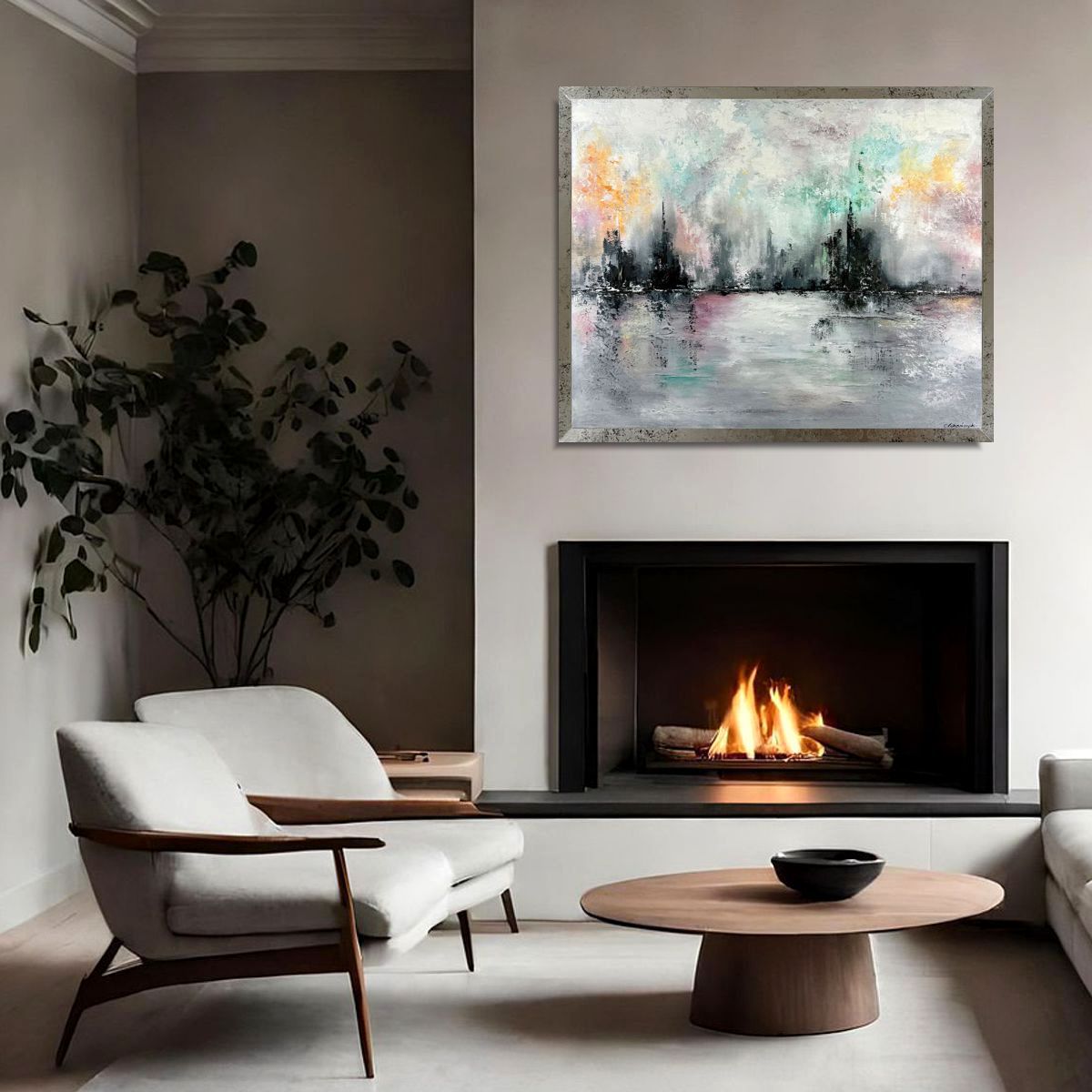 Nowoczesny obraz abstrakcyjny inspirowany naturą „Mglista cisza” 2359A