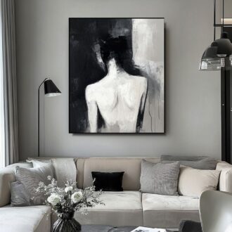 Nowoczesny obraz czarno biały akt "Rozważanie" 2336A