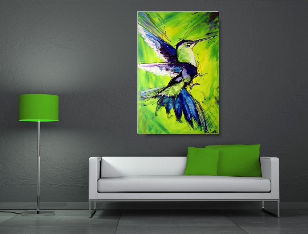 Obrazy ręcznie malowany na płótnie "Niebieski koliber" 1735A - obrazek 2