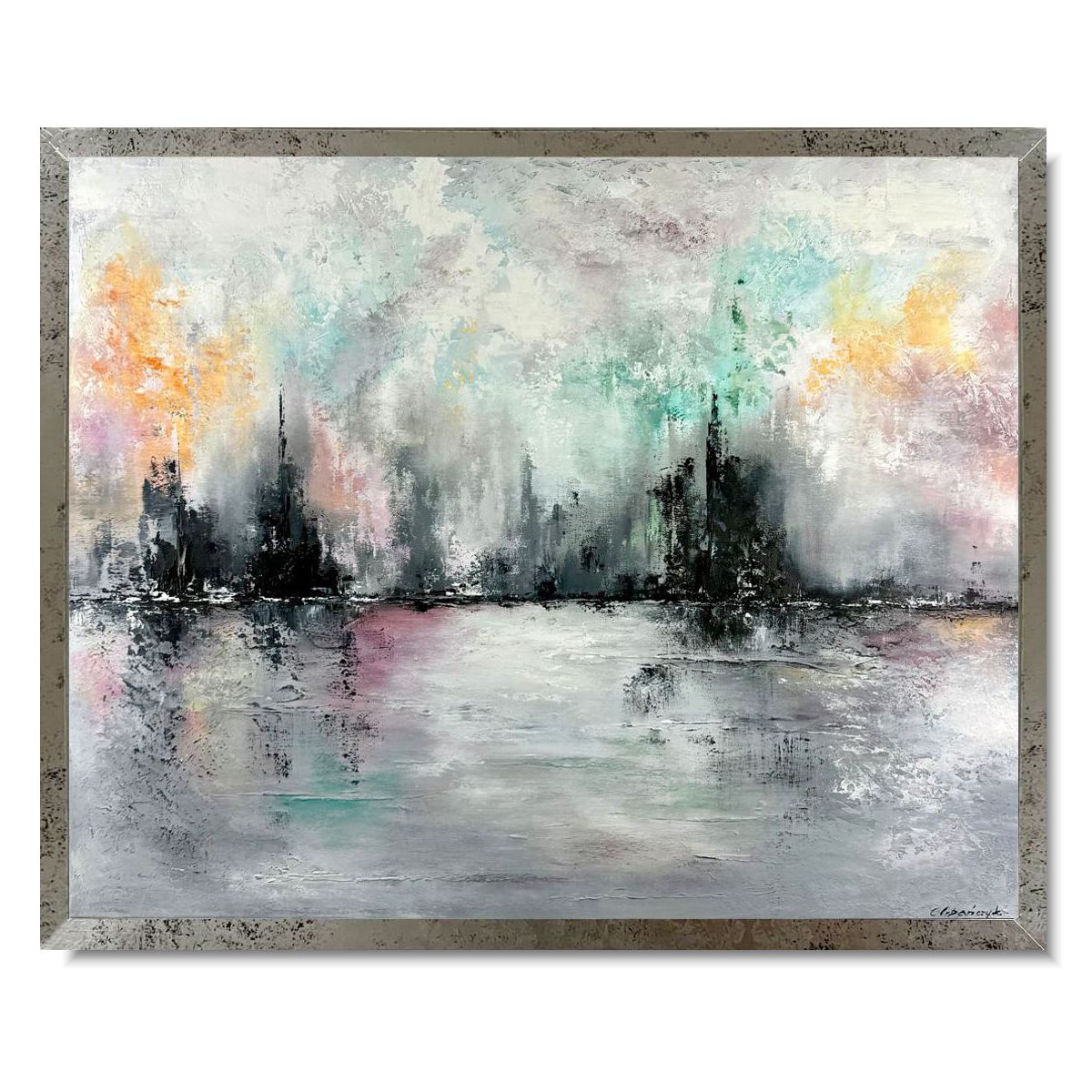 Nowoczesny obraz abstrakcyjny inspirowany naturą „Mglista cisza” 2359A - obrazek 3