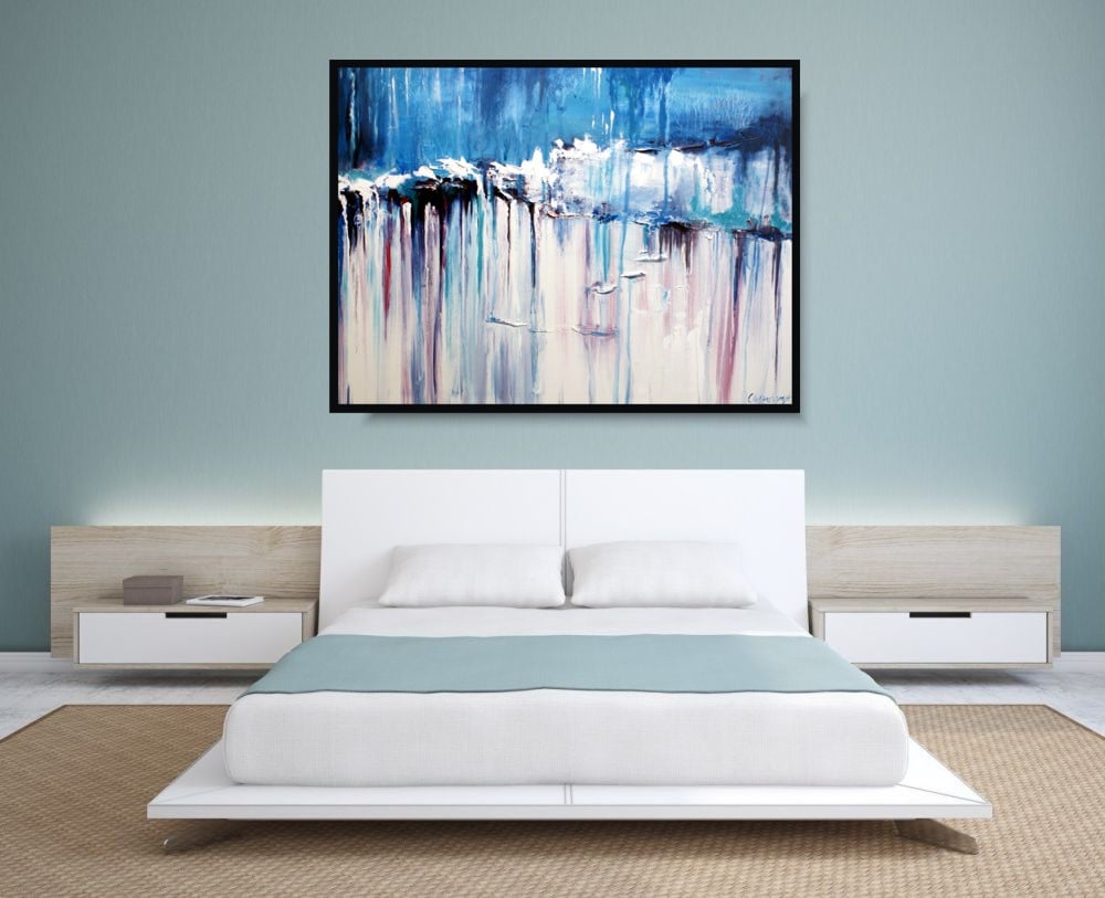 Nowoczesny obraz do salonu abstrakcja niebieski wodospad obrazy ręcznie malowane farbami 1487A - obrazek 2