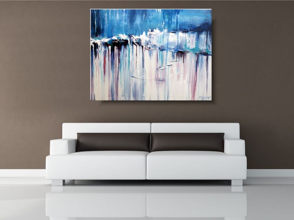 Nowoczesny obraz do salonu abstrakcja niebieski wodospad obrazy ręcznie malowane farbami 1487A - obrazek 3