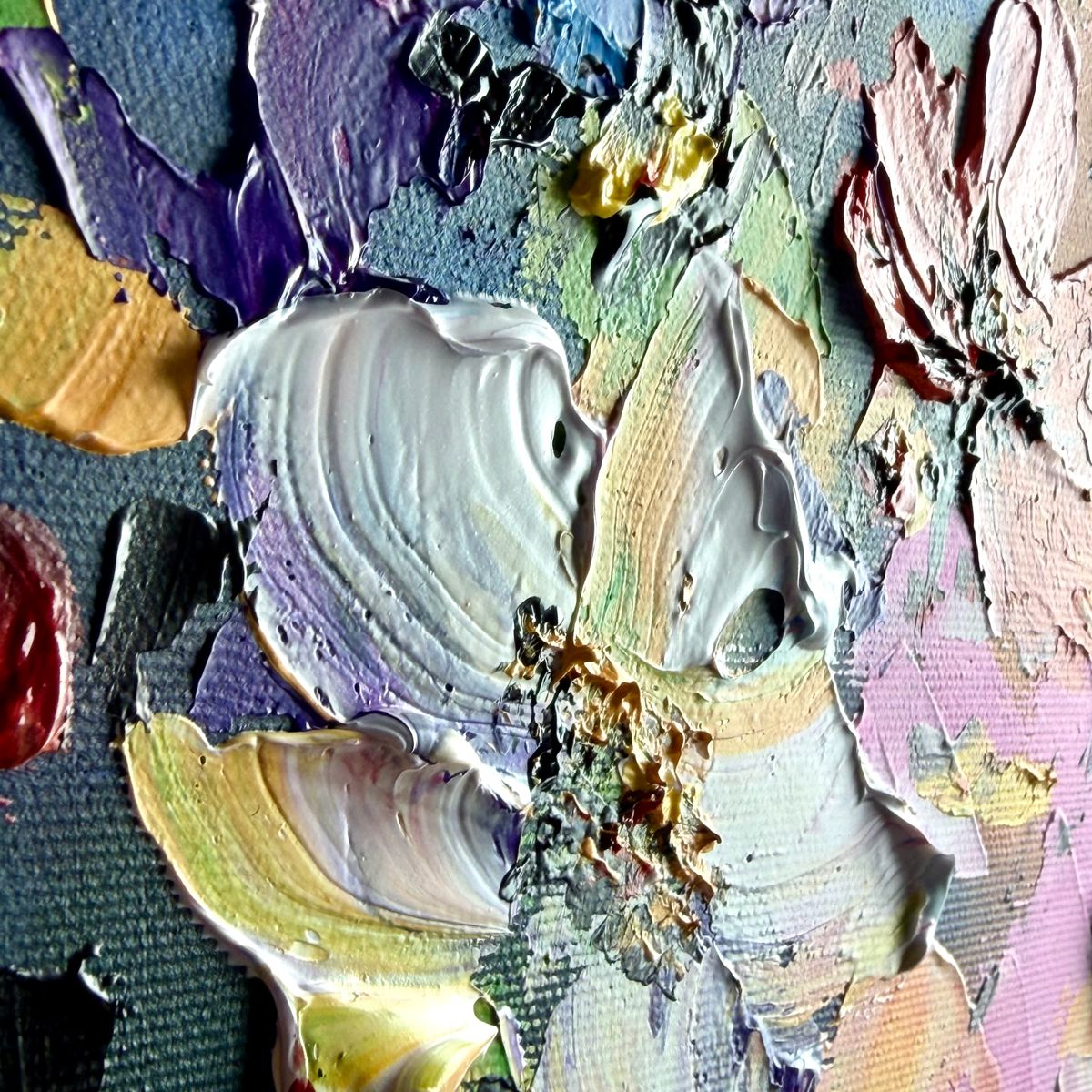 Nowoczesny obraz kwiaty 60 x 80cm – kolorowa kompozycja z grubą fakturą 2366A - obrazek 6