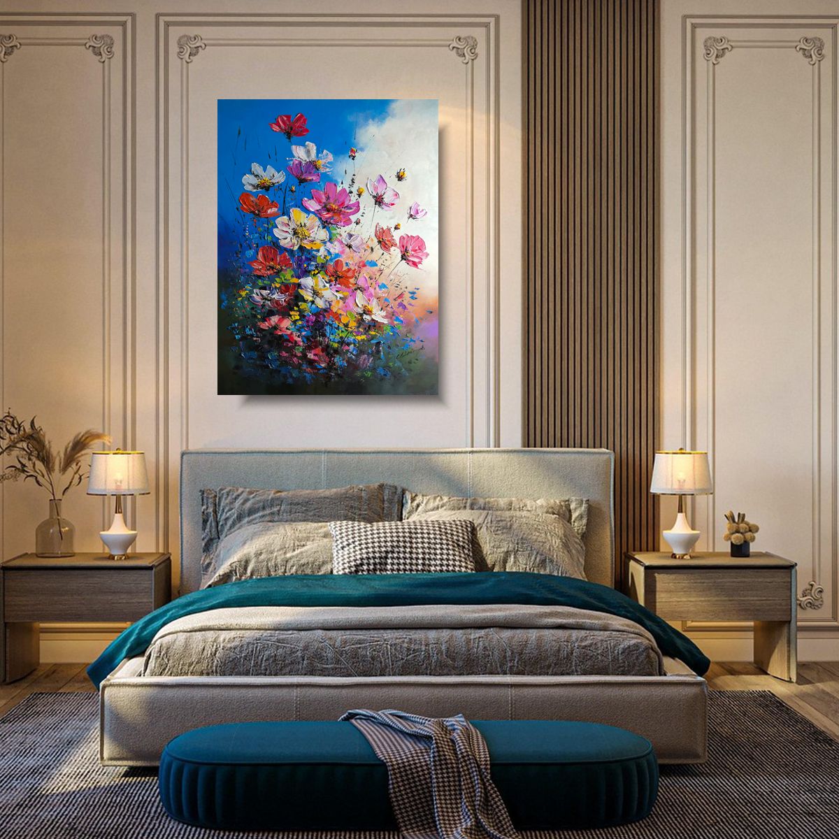 Nowoczesny obraz kwiaty 60 x 80cm – kolorowa kompozycja z grubą fakturą 2366A - obrazek 3