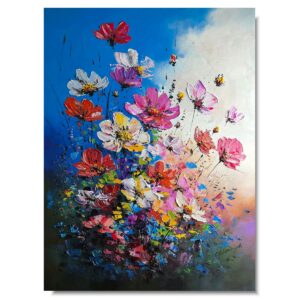 Nowoczesny obraz kwiaty z grubą fakturą farby 60x80 cm