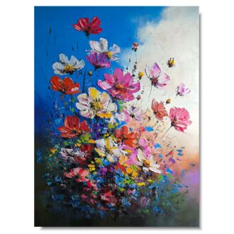 Nowoczesny obraz kwiaty 60 x 80cm – kolorowa kompozycja z grubą fakturą 2366A