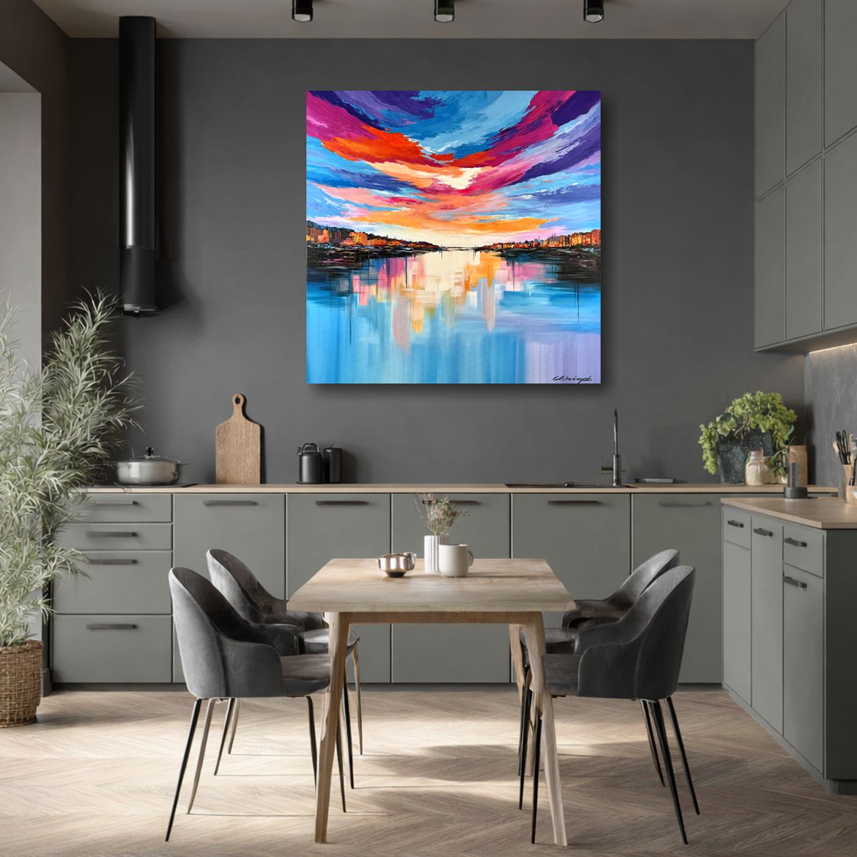 Nowoczesny obraz miasto 80 x 80cm – kolorowa panorama z grubą fakturą 2368A - obrazek 3