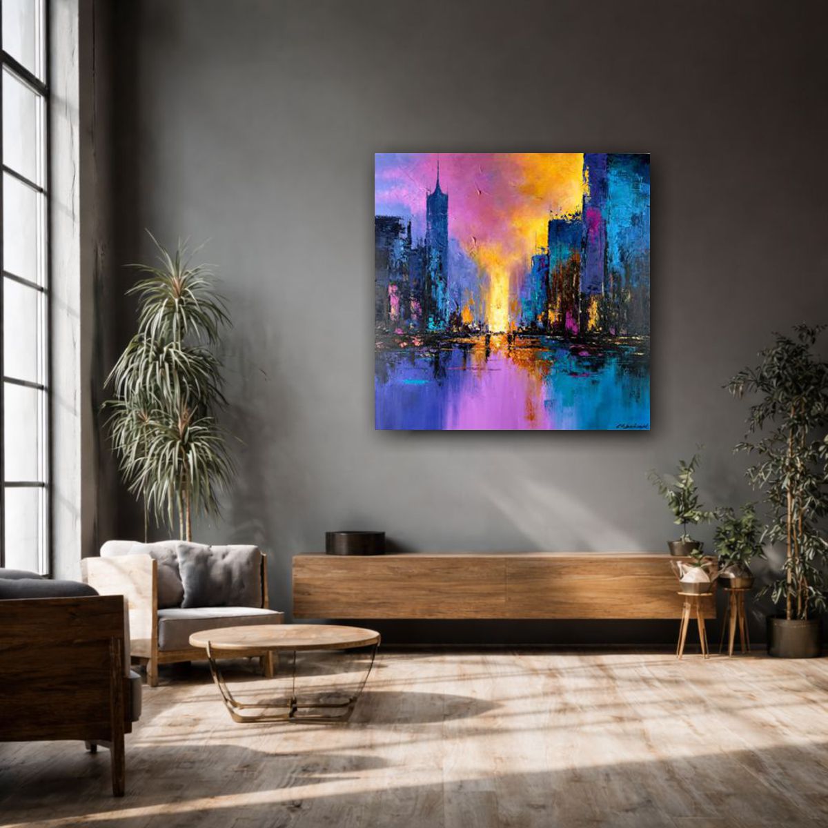 Nowoczesny obraz miasto 80 x 80cm – kolorowa panorama 2367A - obrazek 3