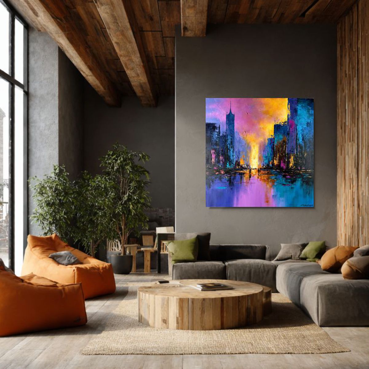 Nowoczesny obraz miasto 80 x 80cm – kolorowa panorama 2367A - obrazek 2