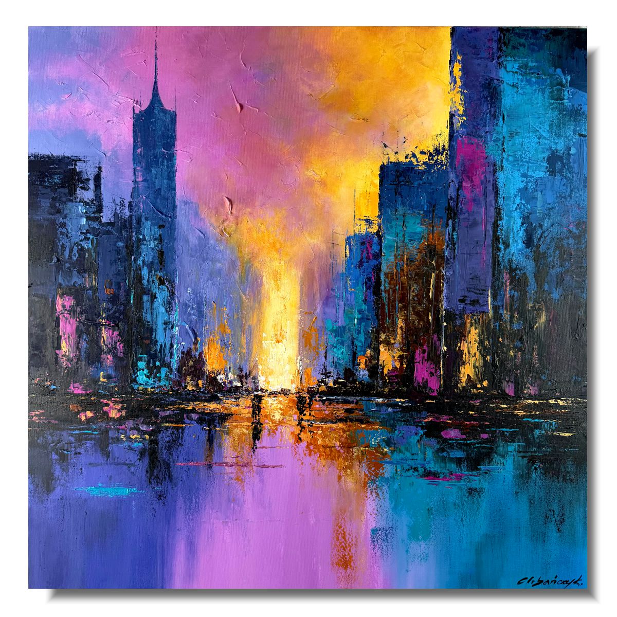 Nowoczesny obraz miasto 80 x 80cm – kolorowa panorama 2367A