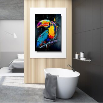 Obraz abstrakcja do salonu zwierzęta "Kolorowy tukan" 2338A