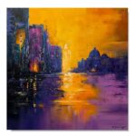 Nowoczesny obraz miasto o zachodzie słońca 80x80 cm