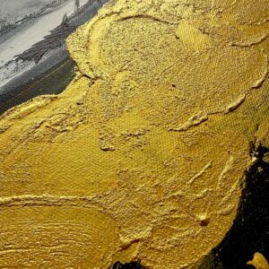 Złoty obraz abstrakcyjny – detal struktury farby